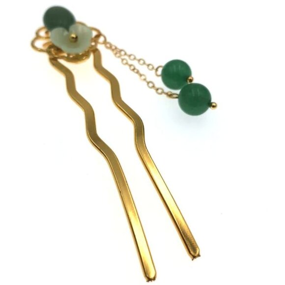 Jade Flower Hair Pins Women Girls Hair Stick Retro Hanfu U Shape Accessories - Picture 3 of 9